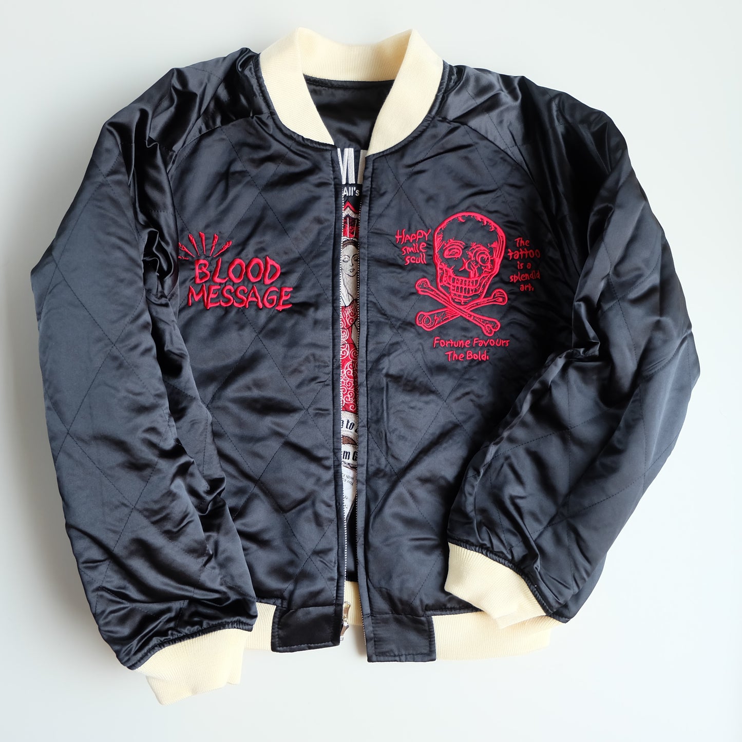 Vintage Tedman Ted Company Blood Message BLJK-020 Reversible Sukajan Virgin Mary Skull Tattoo Embroidered Japanese Amekaji Bomber Jacket