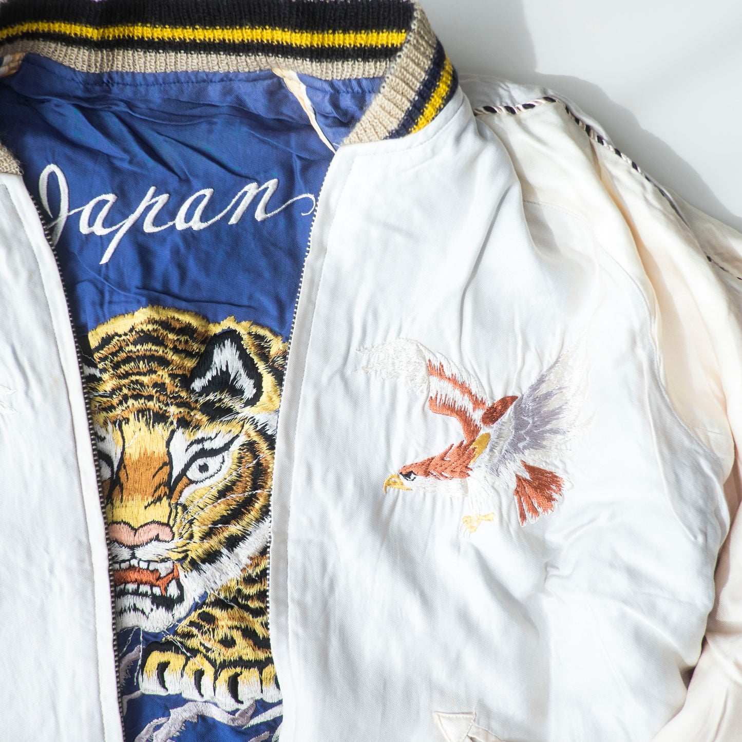Tailor Toyo 1950s Vintage Reproduction Japan Sukajan Reversible Tiger Eagle Globe Souvenir Jacket Size S Embroidered Satin Bomber