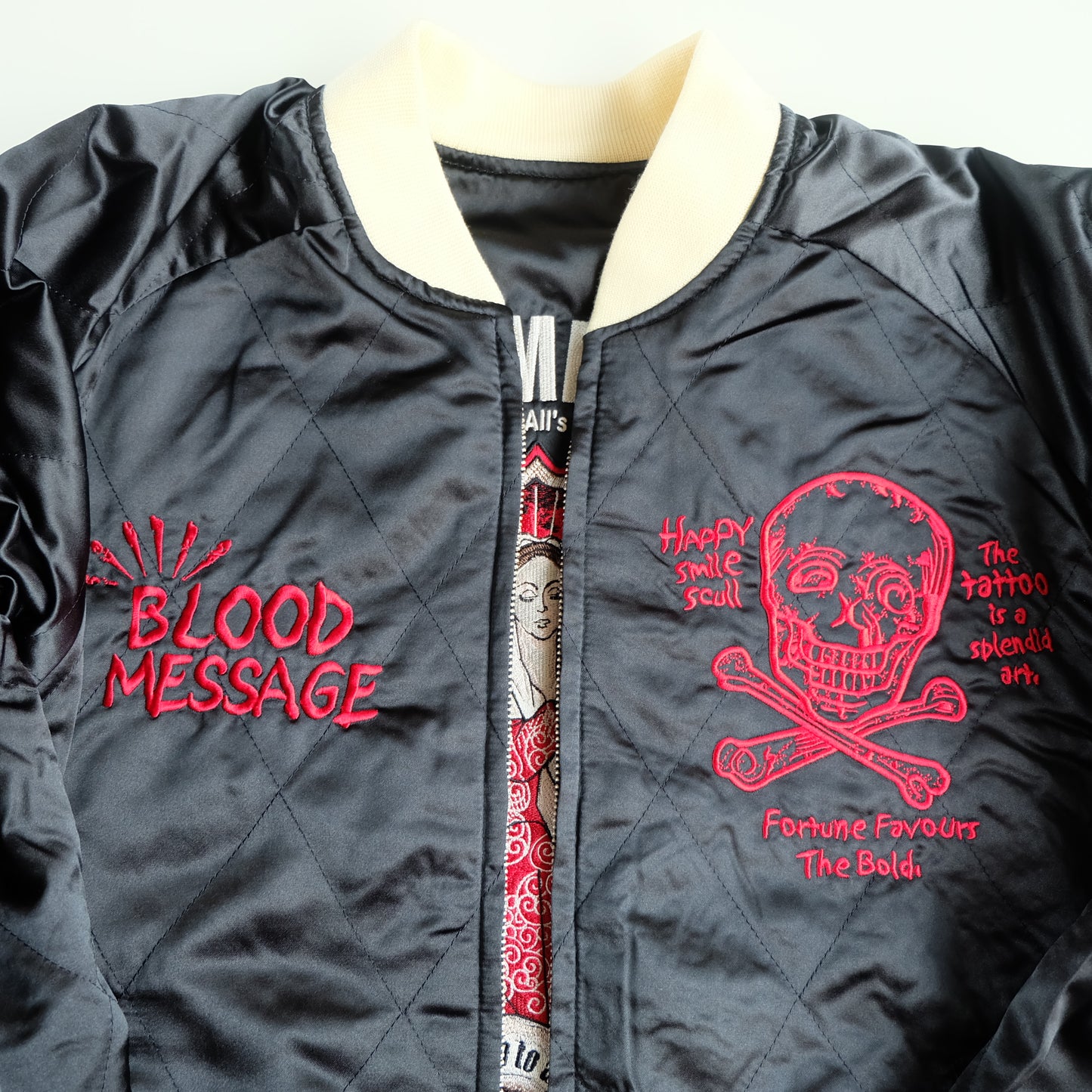 Vintage Tedman Ted Company Blood Message BLJK-020 Reversible Sukajan Virgin Mary Skull Tattoo Embroidered Japanese Amekaji Bomber Jacket