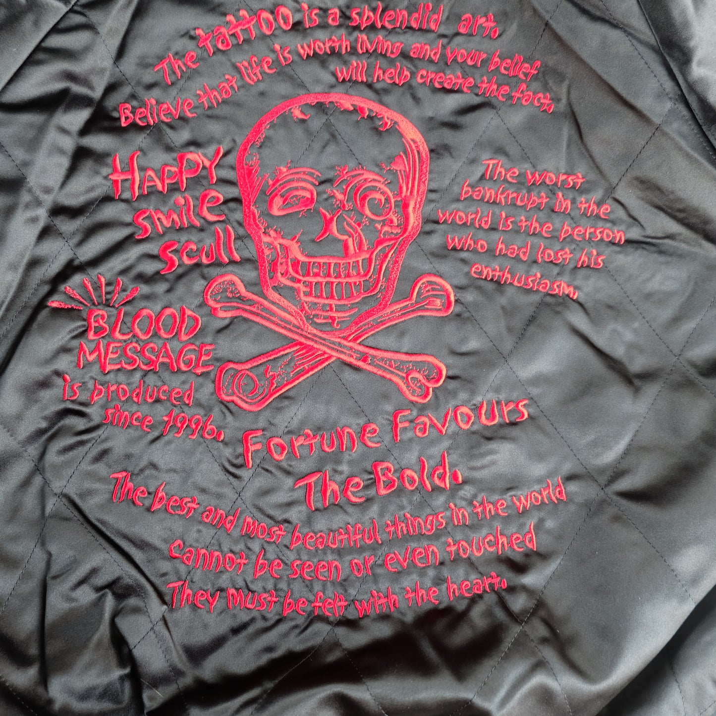 Vintage Tedman Ted Company Blood Message BLJK-020 Reversible Sukajan Virgin Mary Skull Tattoo Embroidered Japanese Amekaji Bomber Jacket