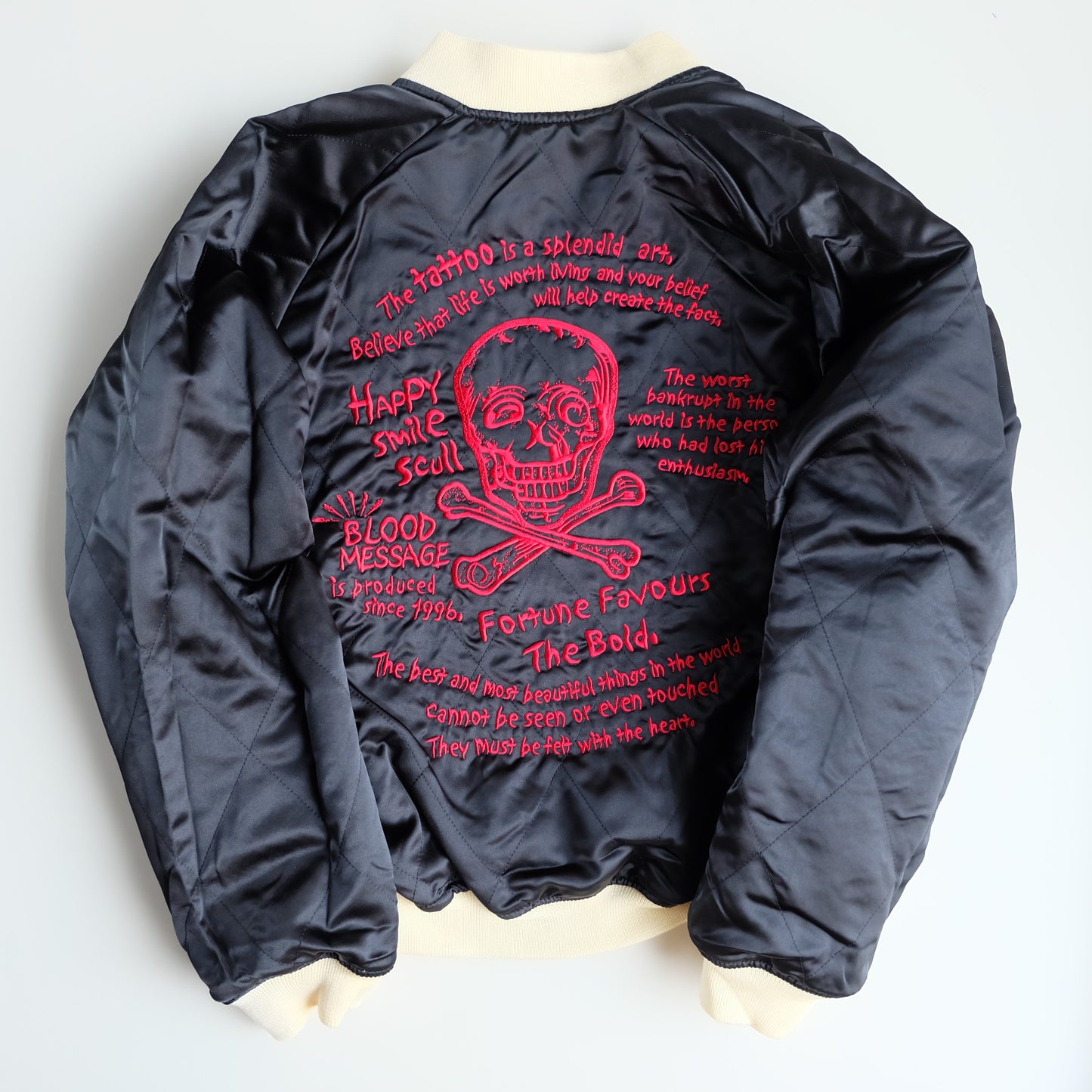 Vintage Tedman Ted Company Blood Message BLJK-020 Reversible Sukajan Virgin Mary Skull Tattoo Embroidered Japanese Amekaji Bomber Jacket
