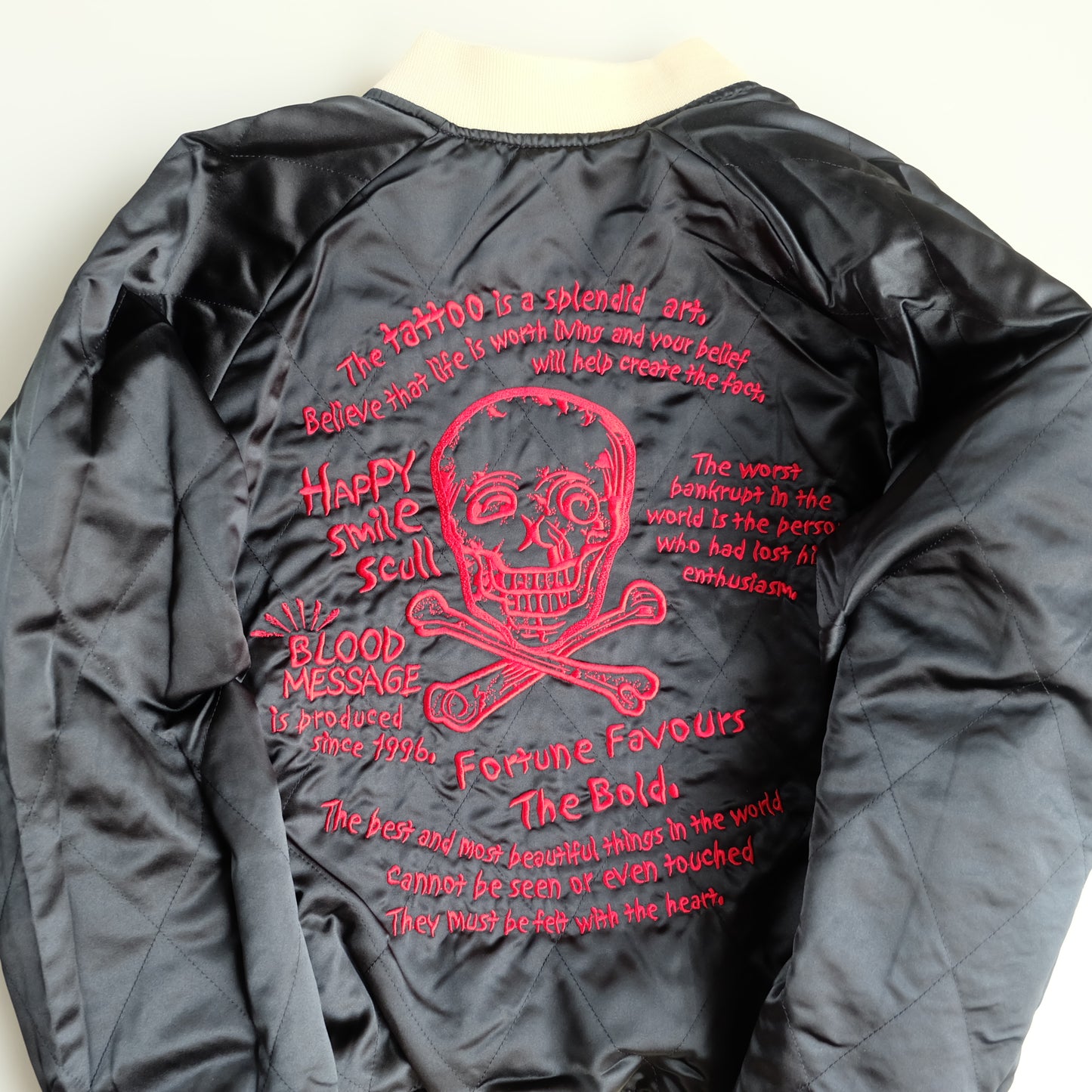 Vintage Tedman Ted Company Blood Message BLJK-020 Reversible Sukajan Virgin Mary Skull Tattoo Embroidered Japanese Amekaji Bomber Jacket