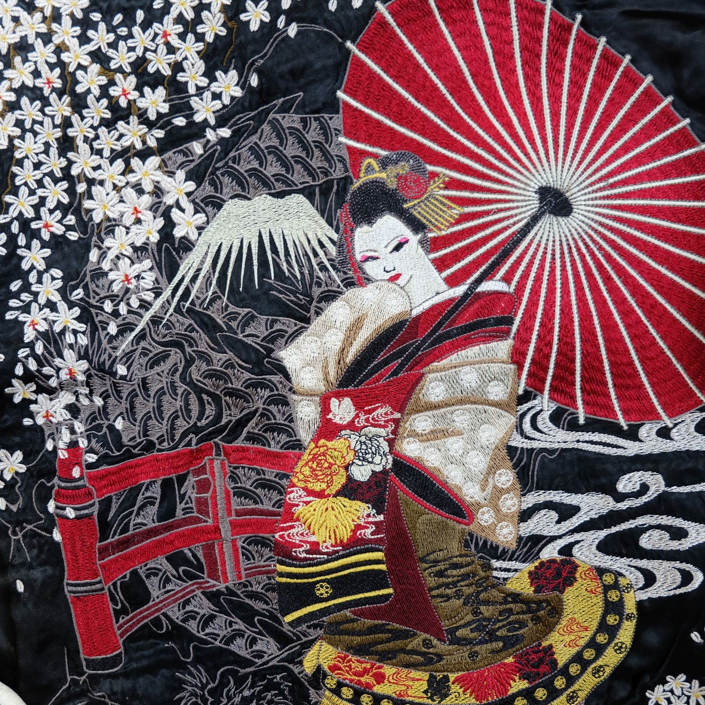 Vintage Japanese Street Wear Fashion Geisha Maiko Oiran Sakura Wagara Kimono Sukajan Bomber Yakuza Gangsta Y2K Souvenir Jacket Wearable Art