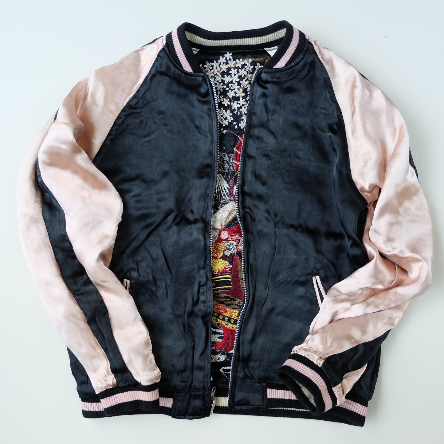 Vintage Japanese Street Wear Fashion Geisha Maiko Oiran Sakura Wagara Kimono Sukajan Bomber Yakuza Gangsta Y2K Souvenir Jacket Wearable Art