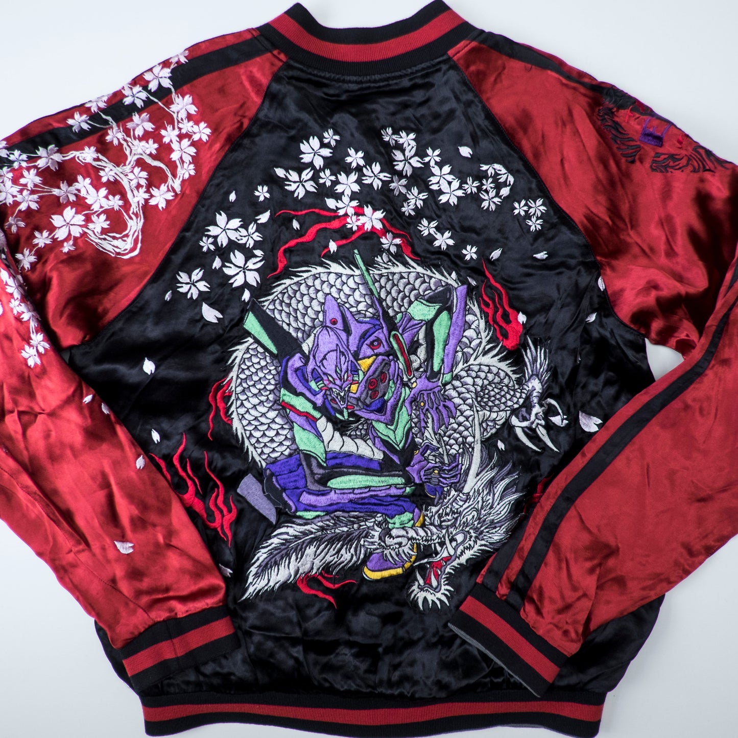 Neon Genesis Evangelion Reversible Sukajan Jacket EVA Unit 01 Dragon Sakura Japan Map Y2K Anime Bomber