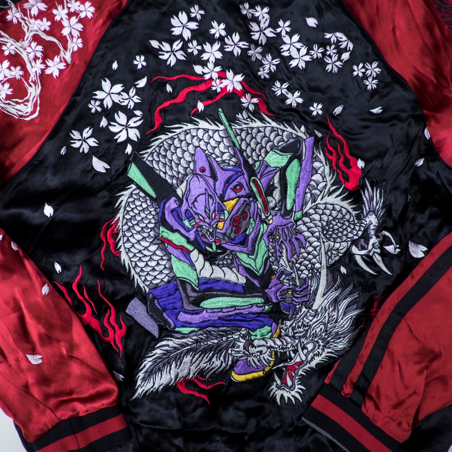Neon Genesis Evangelion Reversible Sukajan Jacket EVA Unit 01 Dragon Sakura Japan Map Y2K Anime Bomber
