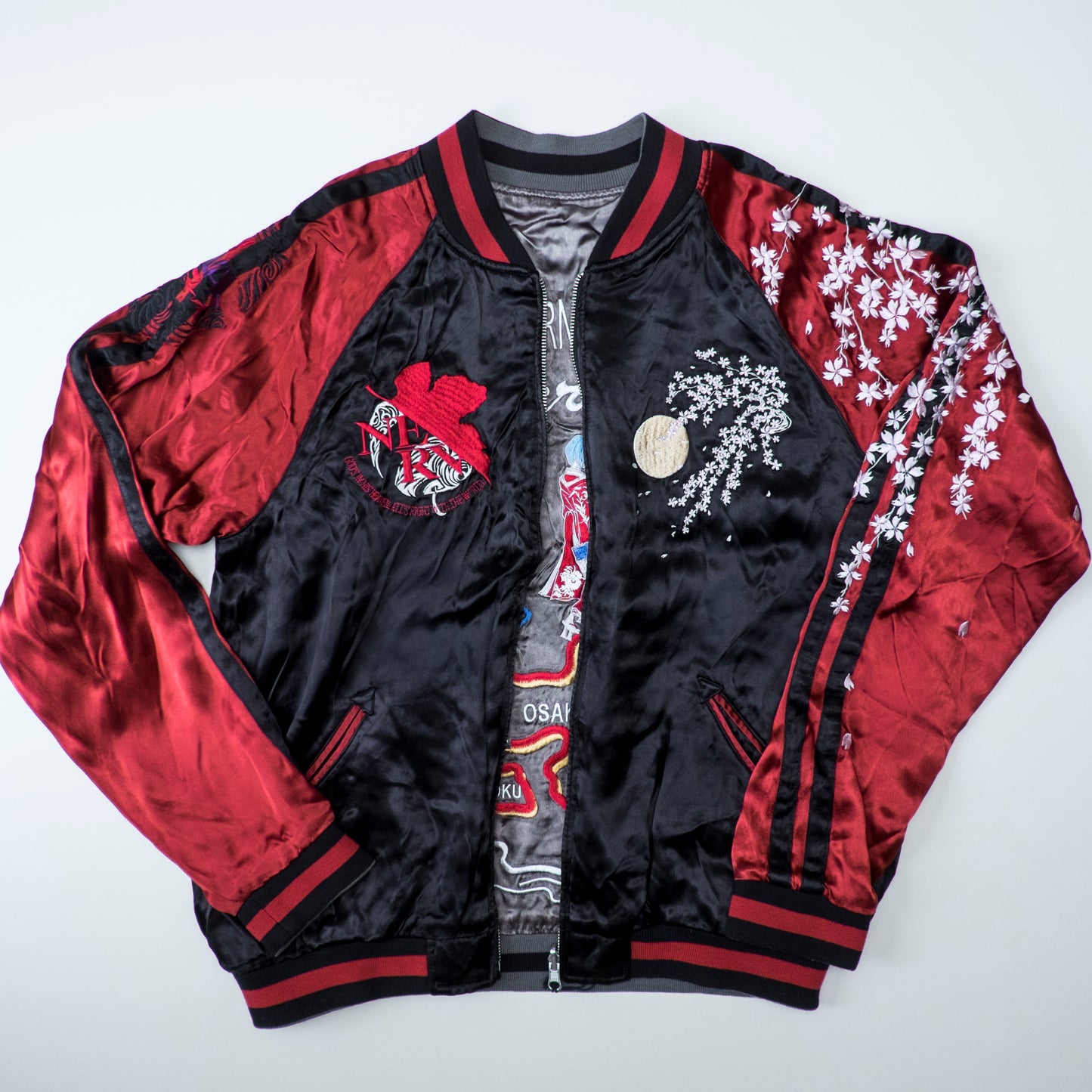 Neon Genesis Evangelion Reversible Sukajan Jacket EVA Unit 01 Dragon Sakura Japan Map Y2K Anime Bomber