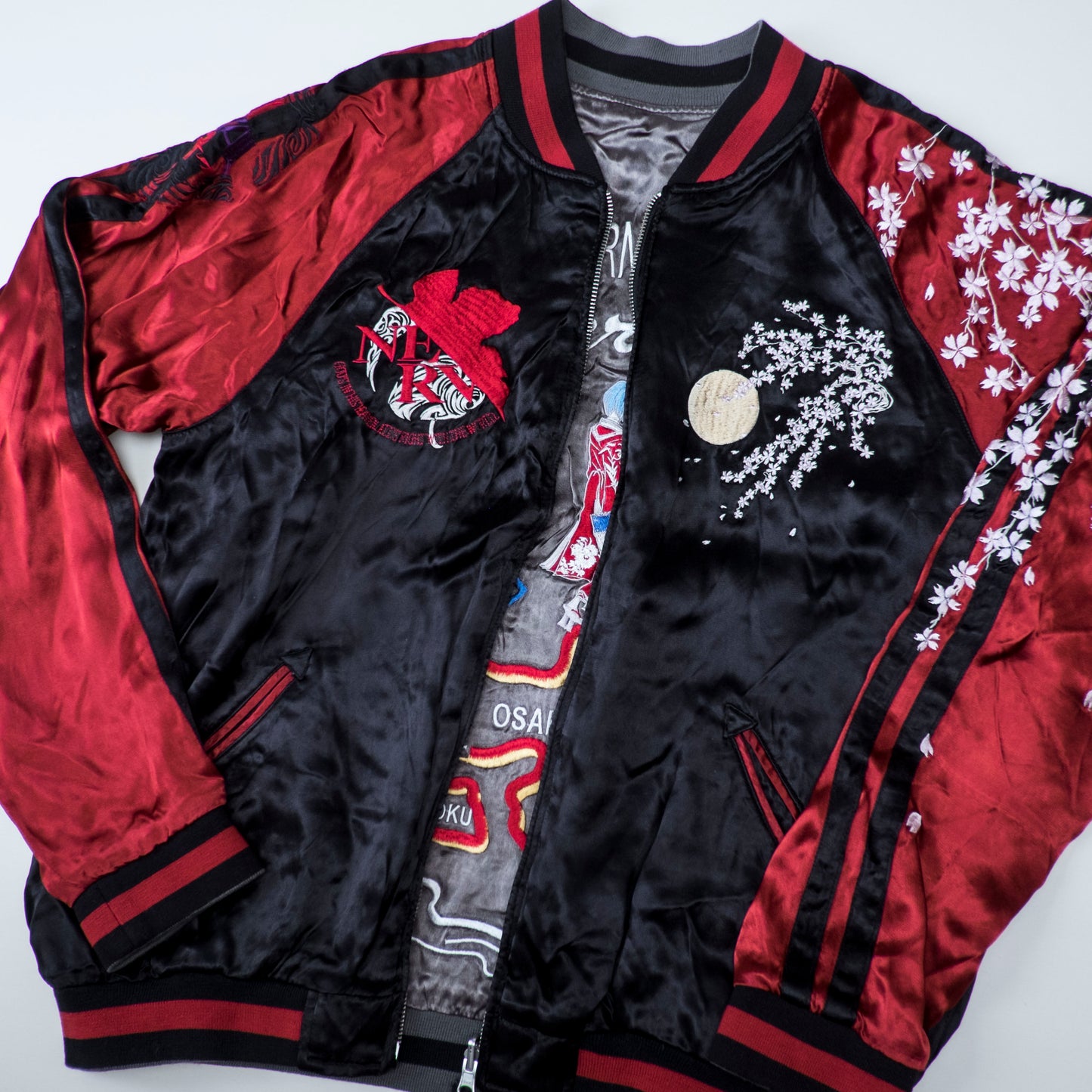 Neon Genesis Evangelion Reversible Sukajan Jacket EVA Unit 01 Dragon Sakura Japan Map Y2K Anime Bomber