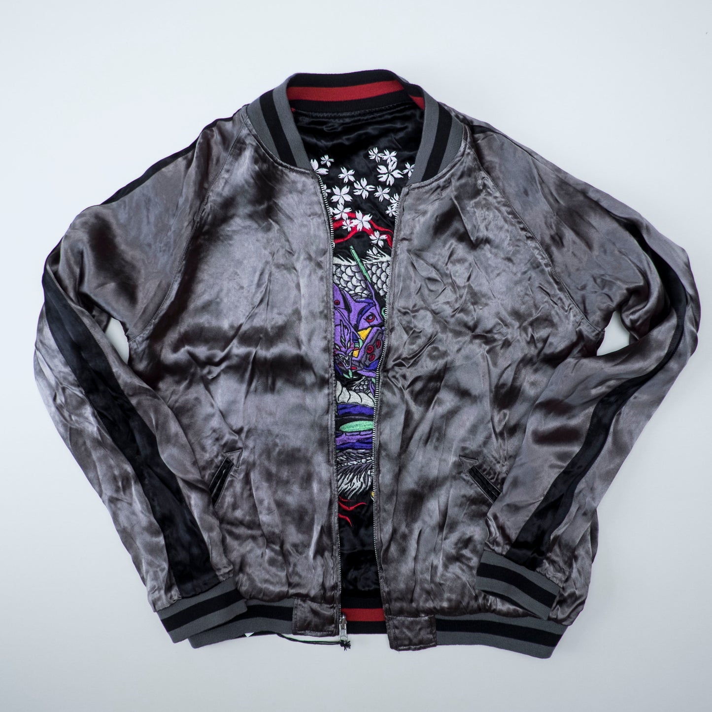 Neon Genesis Evangelion Reversible Sukajan Jacket EVA Unit 01 Dragon Sakura Japan Map Y2K Anime Bomber
