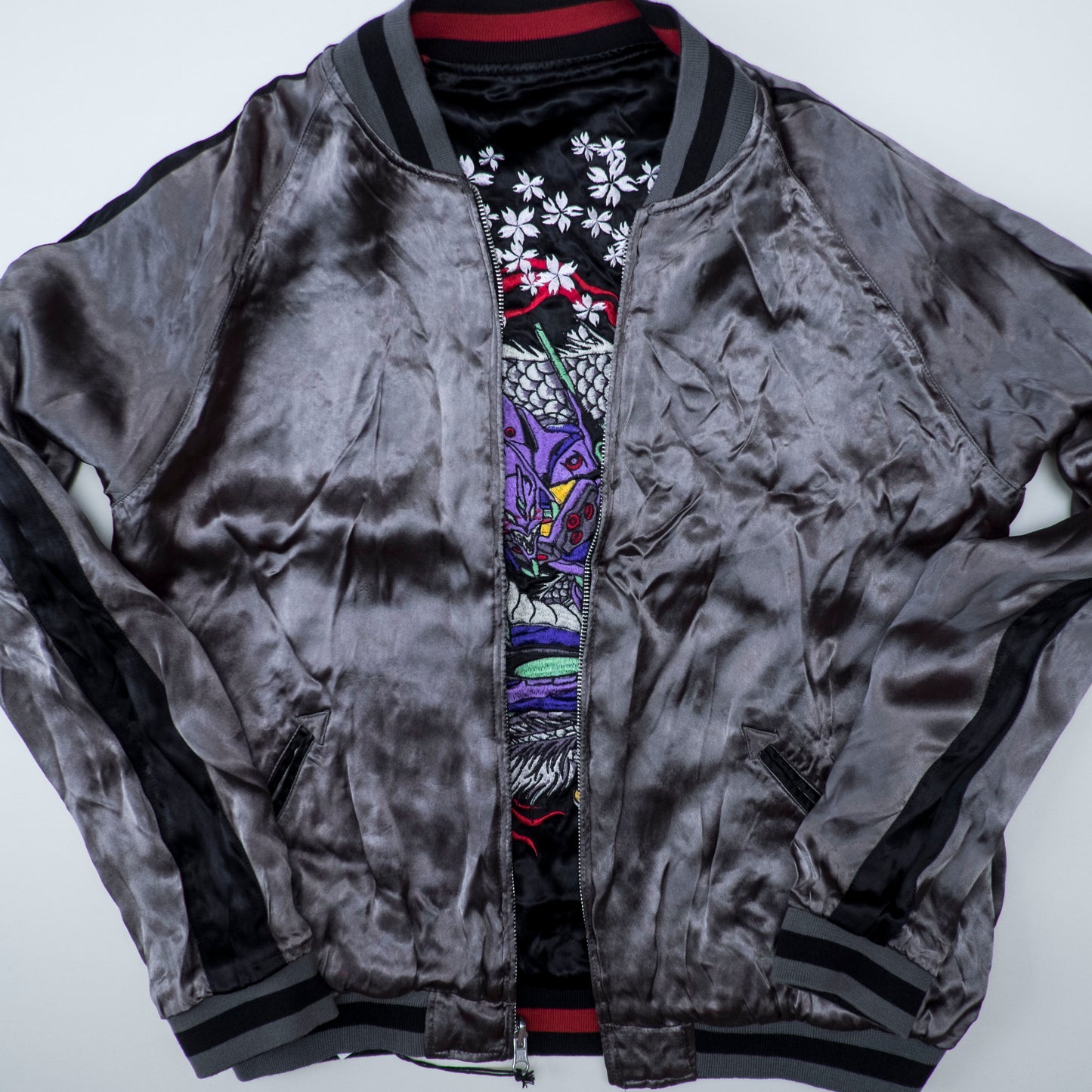 Neon Genesis Evangelion Reversible Sukajan Jacket EVA Unit 01 Dragon Sakura Japan Map Y2K Anime Bomber