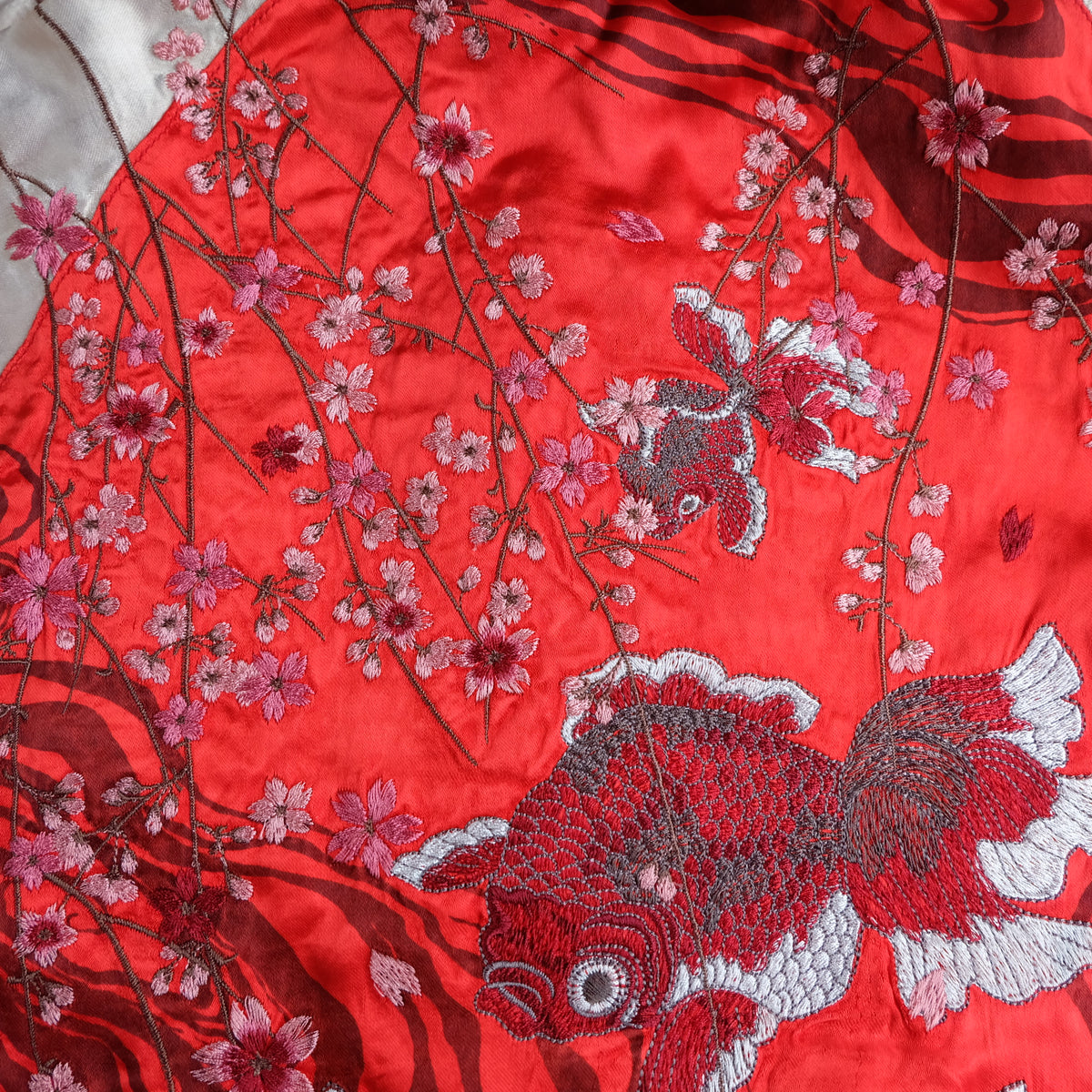 Miyabi Musubi Vintage Japanese Reversible Sukajan Jacket | Red Satin Dragon, Koi & Skull Embroidery | Punk Rock n Roll Souvenir Bomber Collectible L
