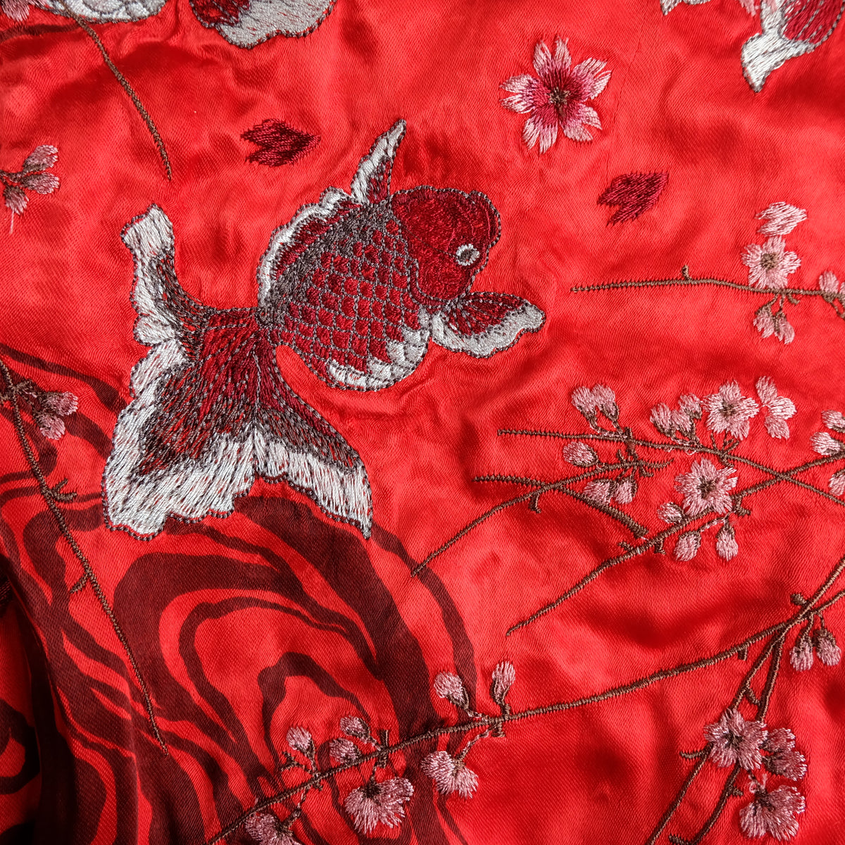 Miyabi Musubi Vintage Japanese Reversible Sukajan Jacket | Red Satin Dragon, Koi & Skull Embroidery | Punk Rock n Roll Souvenir Bomber Collectible L