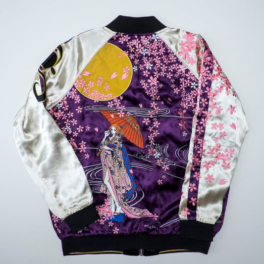 ONE PIECE x Hanatabi Gakudan Nami Reversible Sukajan Jacket L Purple Sakura Moon Embroidered Anime Souvenir Bomber
