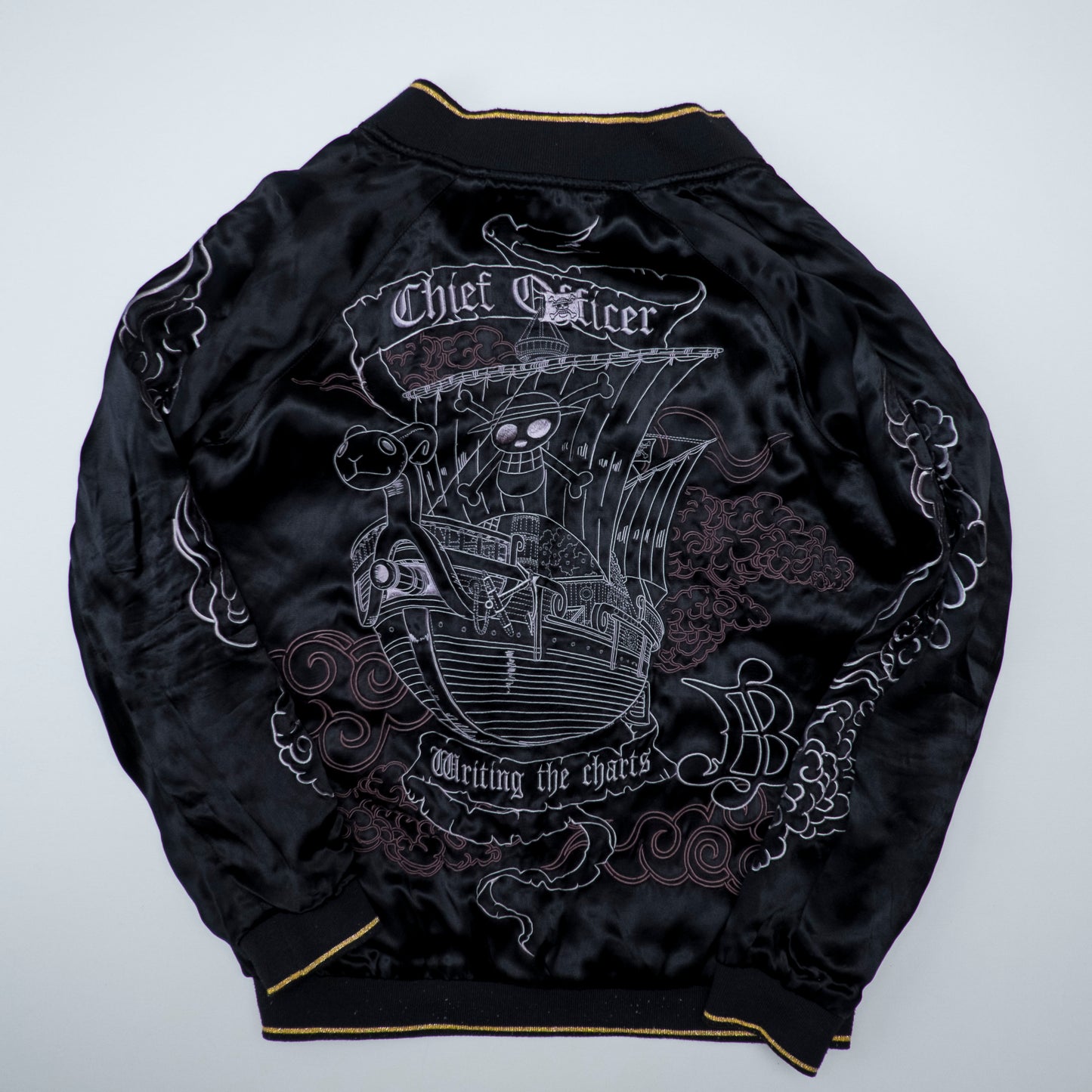 ONE PIECE x Hanatabi Gakudan Nami Reversible Sukajan Jacket L Purple Sakura Moon Embroidered Anime Souvenir Bomber