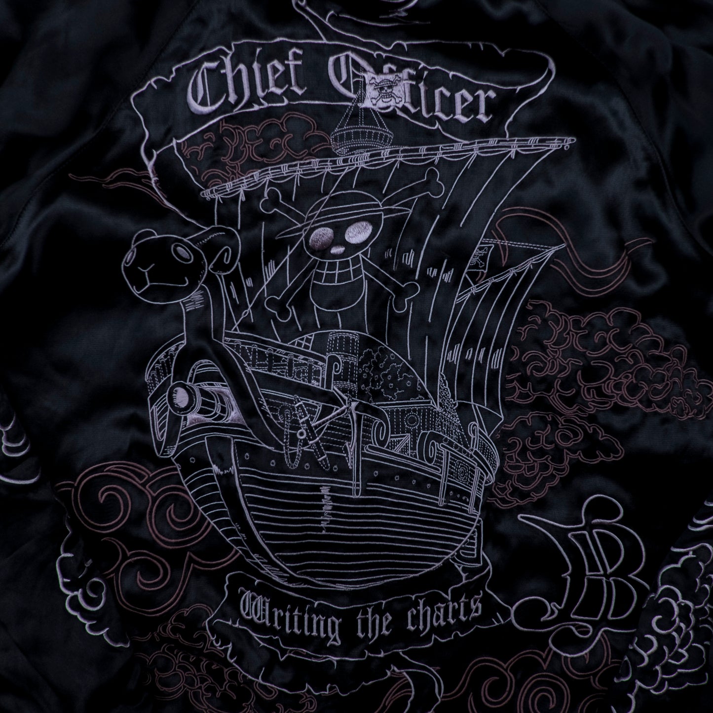 ONE PIECE x Hanatabi Gakudan Nami Reversible Sukajan Jacket L Purple Sakura Moon Embroidered Anime Souvenir Bomber