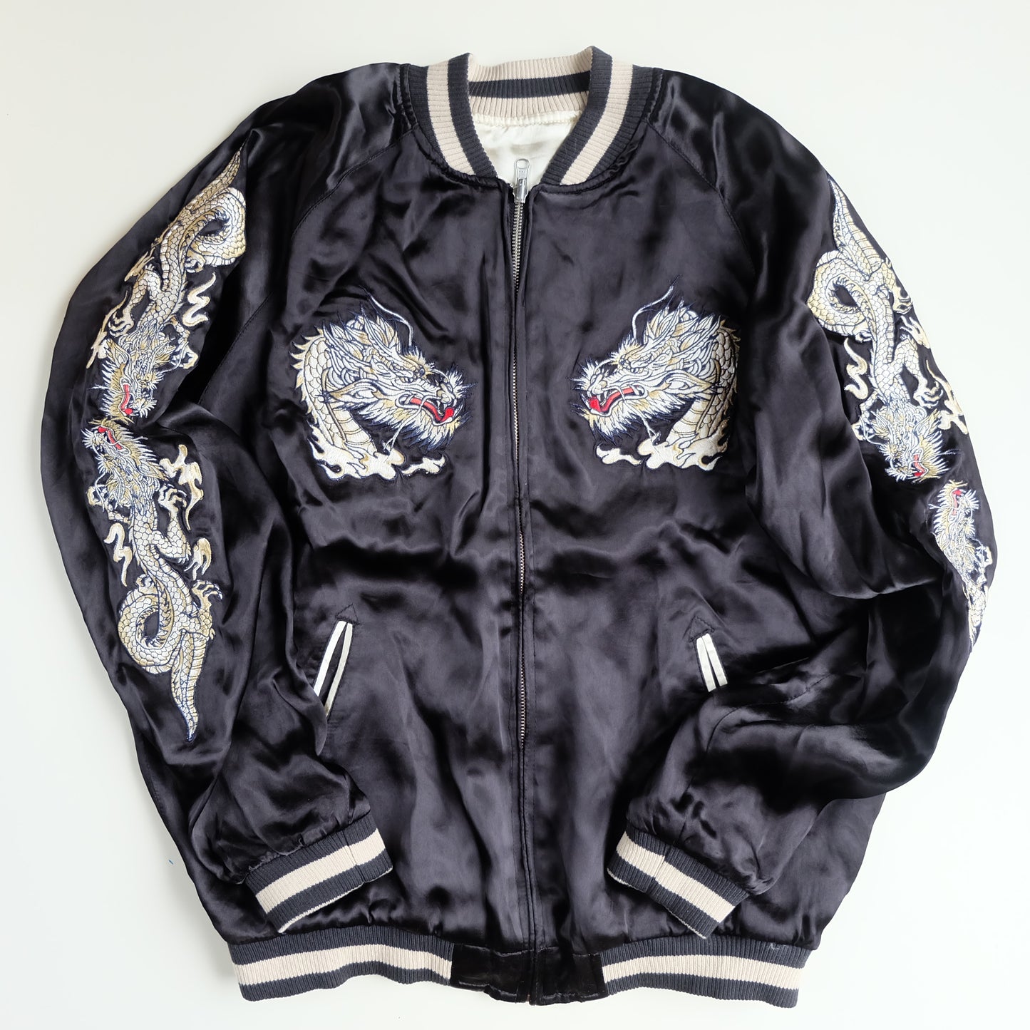Rare CROWS x WORST Regulus Bōya Harumichi Reversible Sukajan Jacket | Japan Tokyo Dragon Black Satin Manga Bomber