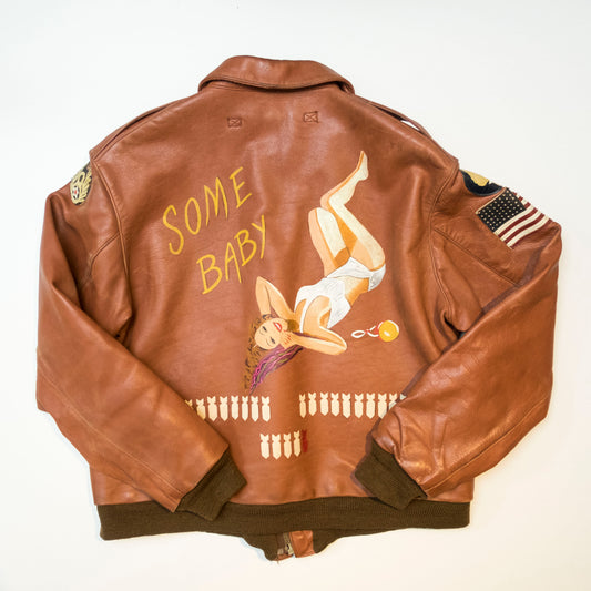 Vintage A-2 Handpainted Hand Paint Military Flight Leather Bomber Jacket