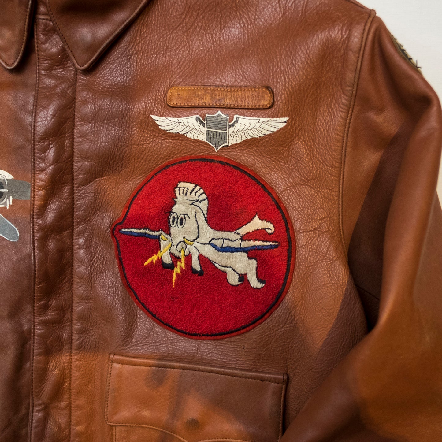 Vintage A-2 Handpainted Hand Paint Military Flight Leather Bomber Jacket