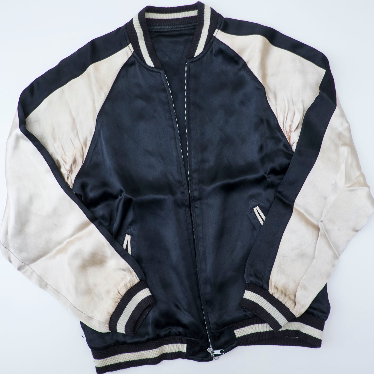 Rare Hand-Painted Skeleton Sukajan Jacket L Japanese Skull Floral Art Vintage Yokosuka Souvenir Bomber
