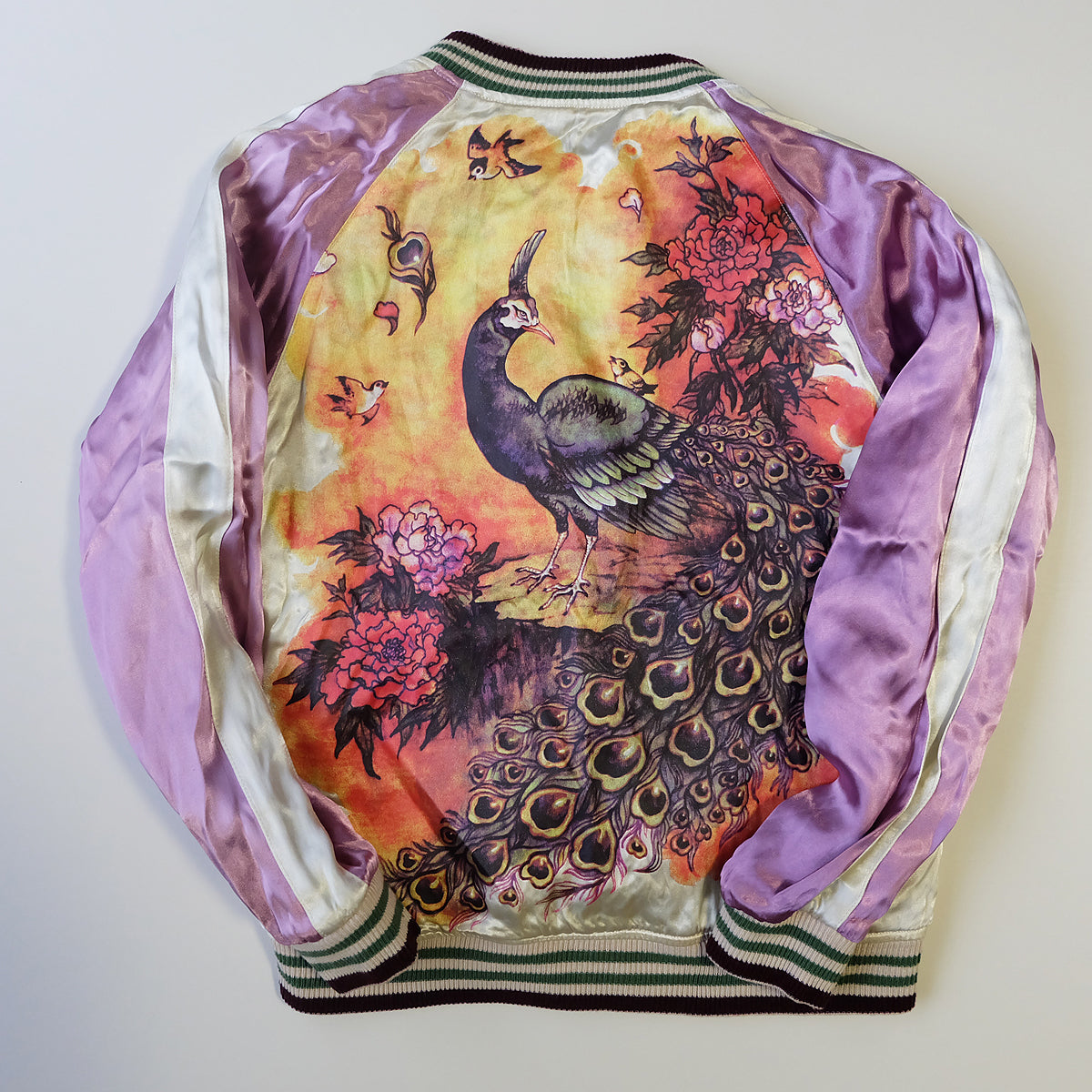 CHIKIRIYA Reversible Sukajan Jacket Burgundy Velvet Whale Peacock Japanese Y2K Souvenir Bomber Free Size M-L