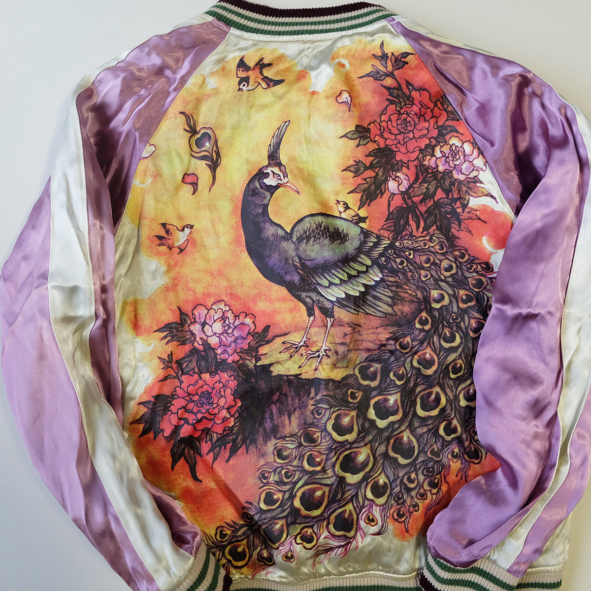 CHIKIRIYA Reversible Sukajan Jacket Burgundy Velvet Whale Peacock Japanese Y2K Souvenir Bomber Free Size M-L