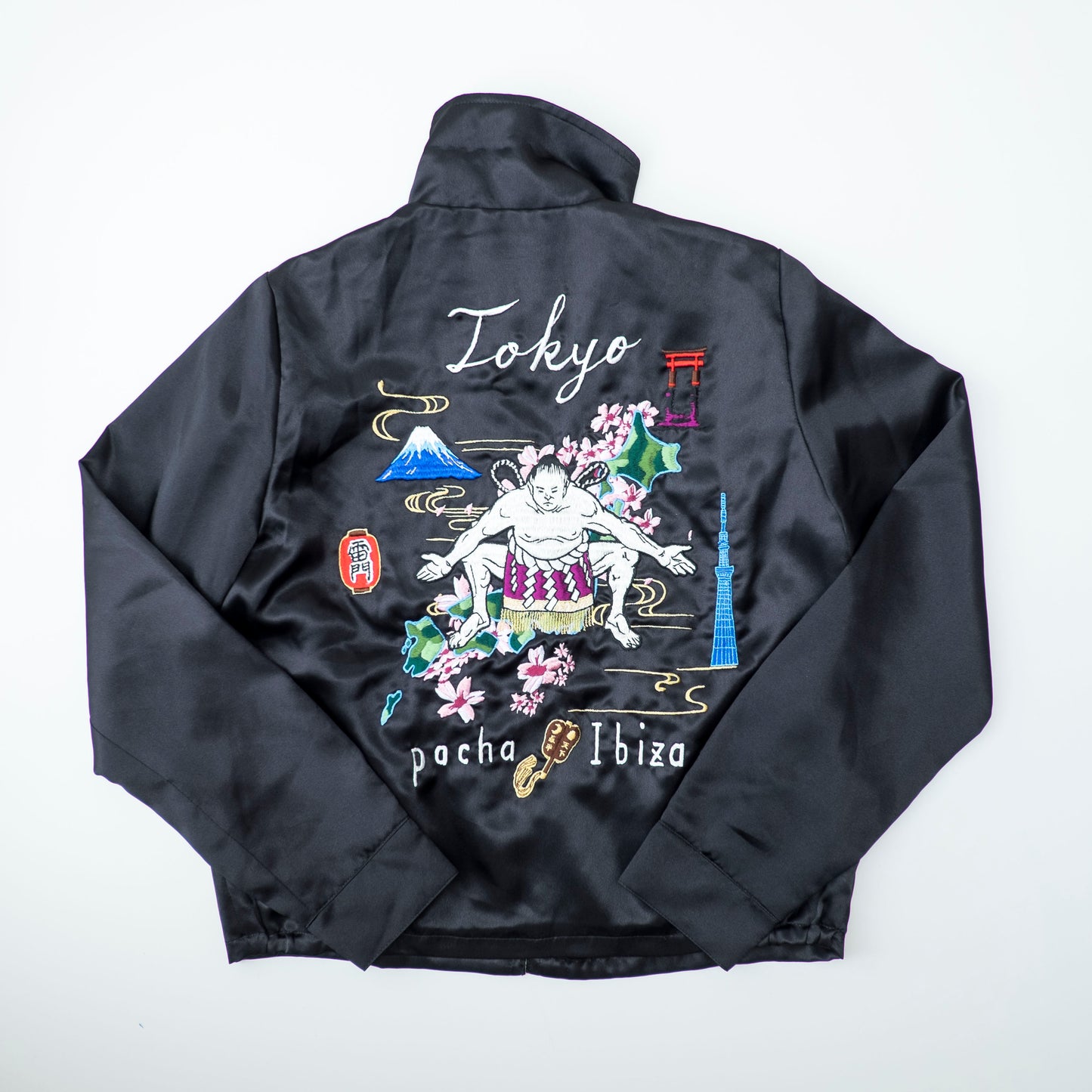 Vintage Japanese Japan TOKYO Sumo Yokozuna Wrestler Mt. Fuji Tattoo Art Design Embroidered Yokosuka Jumper Bomber Sukajan Souvenir Jacket M