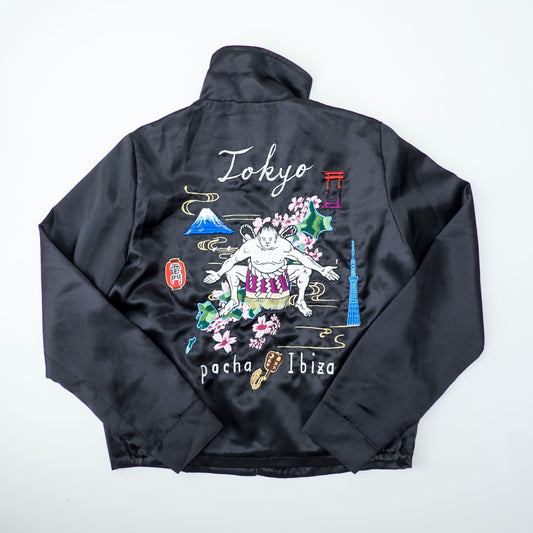 Vintage Japanese Japan TOKYO Sumo Yokozuna Wrestler Mt. Fuji Tattoo Art Design Embroidered Yokosuka Jumper Bomber Sukajan Souvenir Jacket M