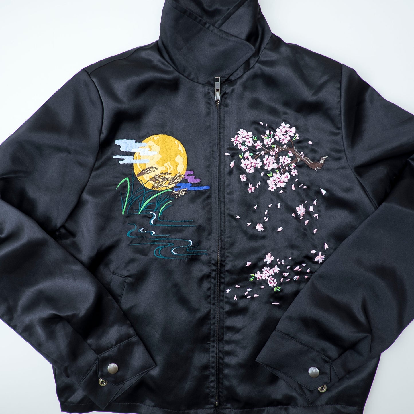 Vintage Japanese Japan TOKYO Sumo Yokozuna Wrestler Mt. Fuji Tattoo Art Design Embroidered Yokosuka Jumper Bomber Sukajan Souvenir Jacket M