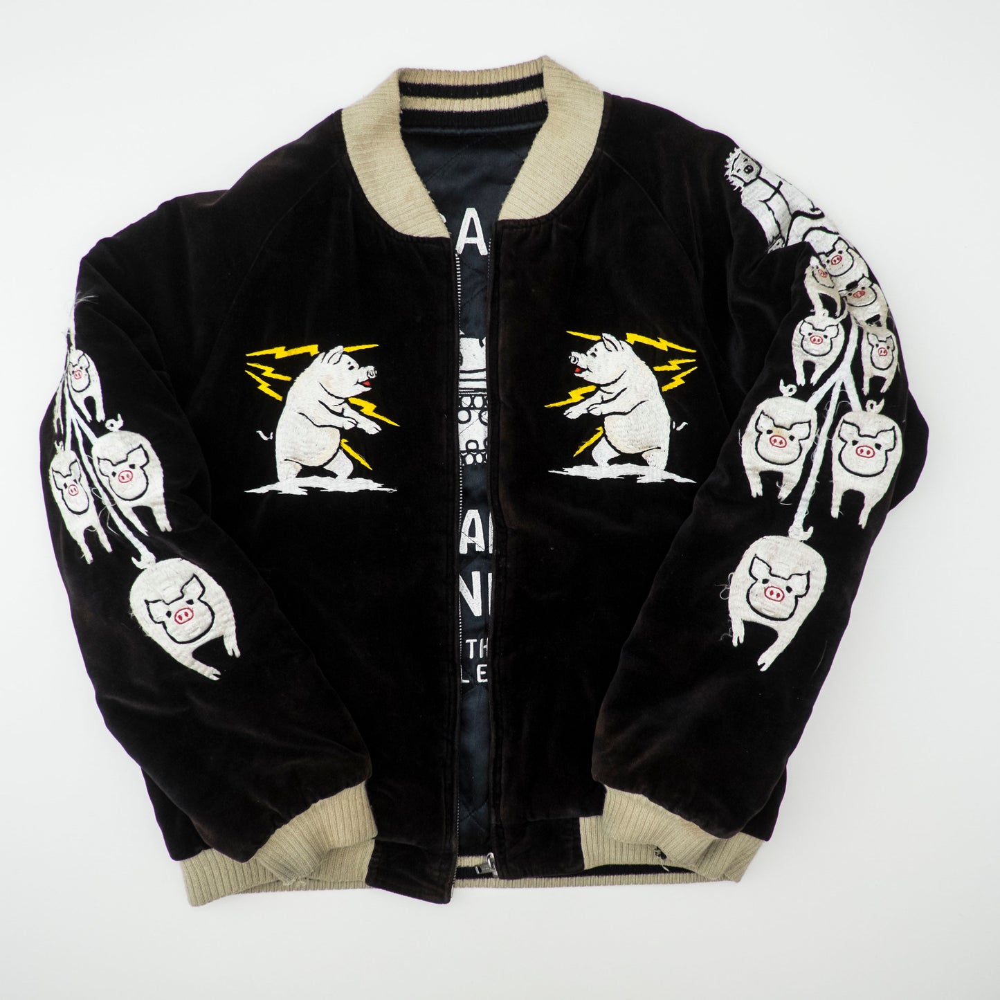 Vintage Studio D’Artisan ALABUTA Pig Tank Reversible Sukajan Size M Embroidered Velveteen Osaka Souvenir Jacket