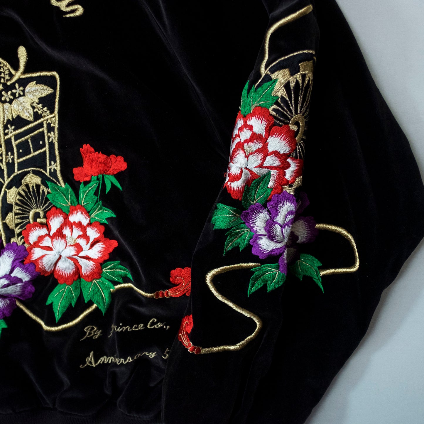 Prince Shokai Japanese Velvet Velour Tattoo Art Yokoburi Embroidered Embroidery Sukajan Souvenir Sukajum Skajum Tattoo Art Design Yokosuka Jumper Reversible Bomber Jacket ( Size : L )