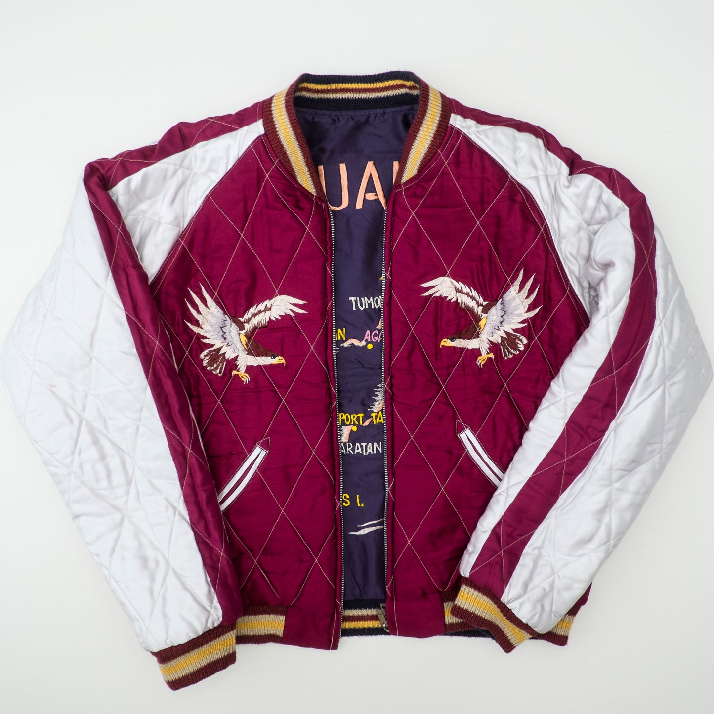 Vintage Rare 2009 Tailor Toyo GUAM Map Eagle Dragon Padded Reversible Sukajan Japanese Souvenir Jacket TT11782-128