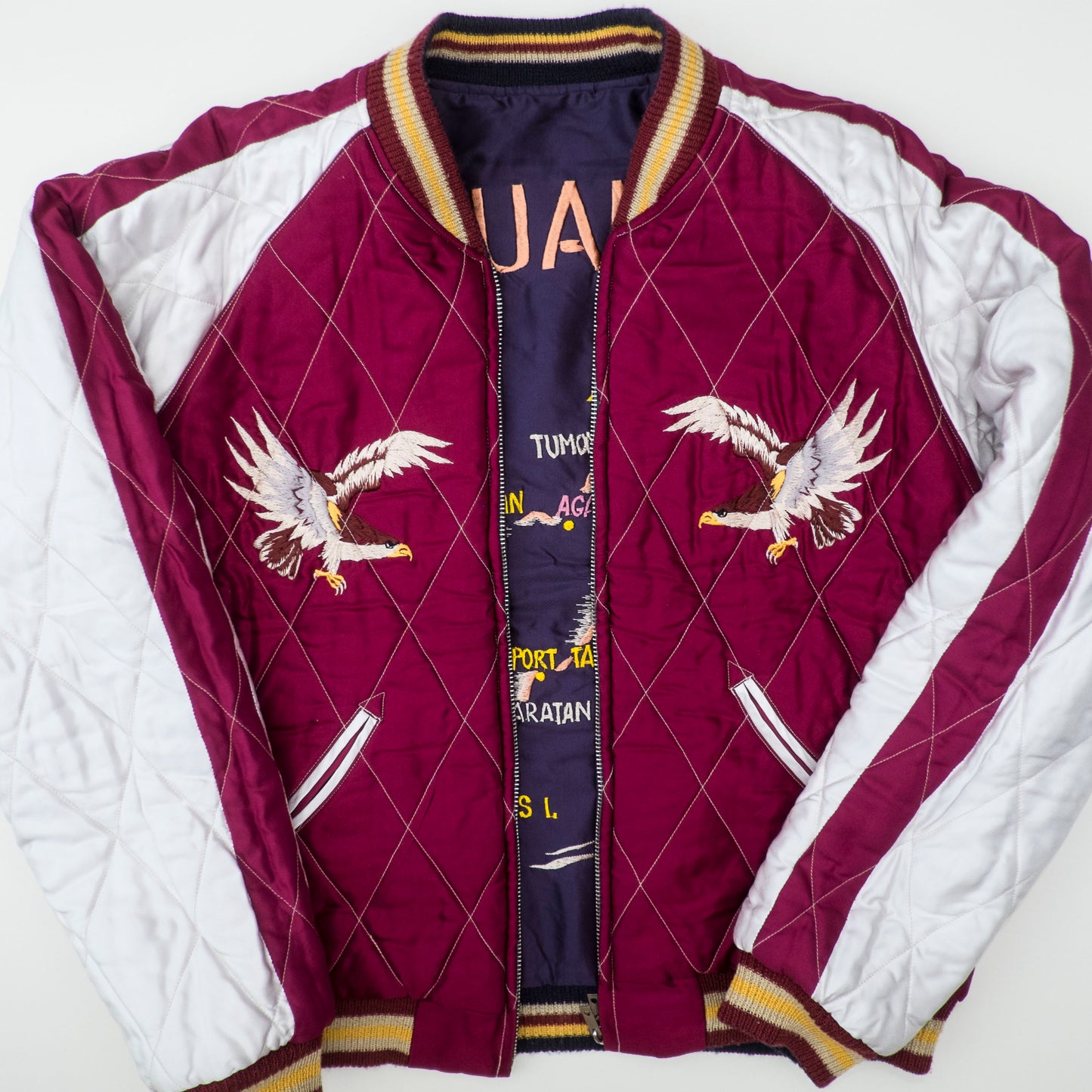 Vintage Rare 2009 Tailor Toyo GUAM Map Eagle Dragon Padded Reversible Sukajan Japanese Souvenir Jacket TT11782-128