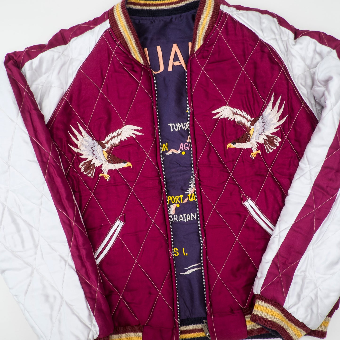 Vintage Rare 2009 Tailor Toyo GUAM Map Eagle Dragon Padded Reversible Sukajan Japanese Souvenir Jacket TT11782-128