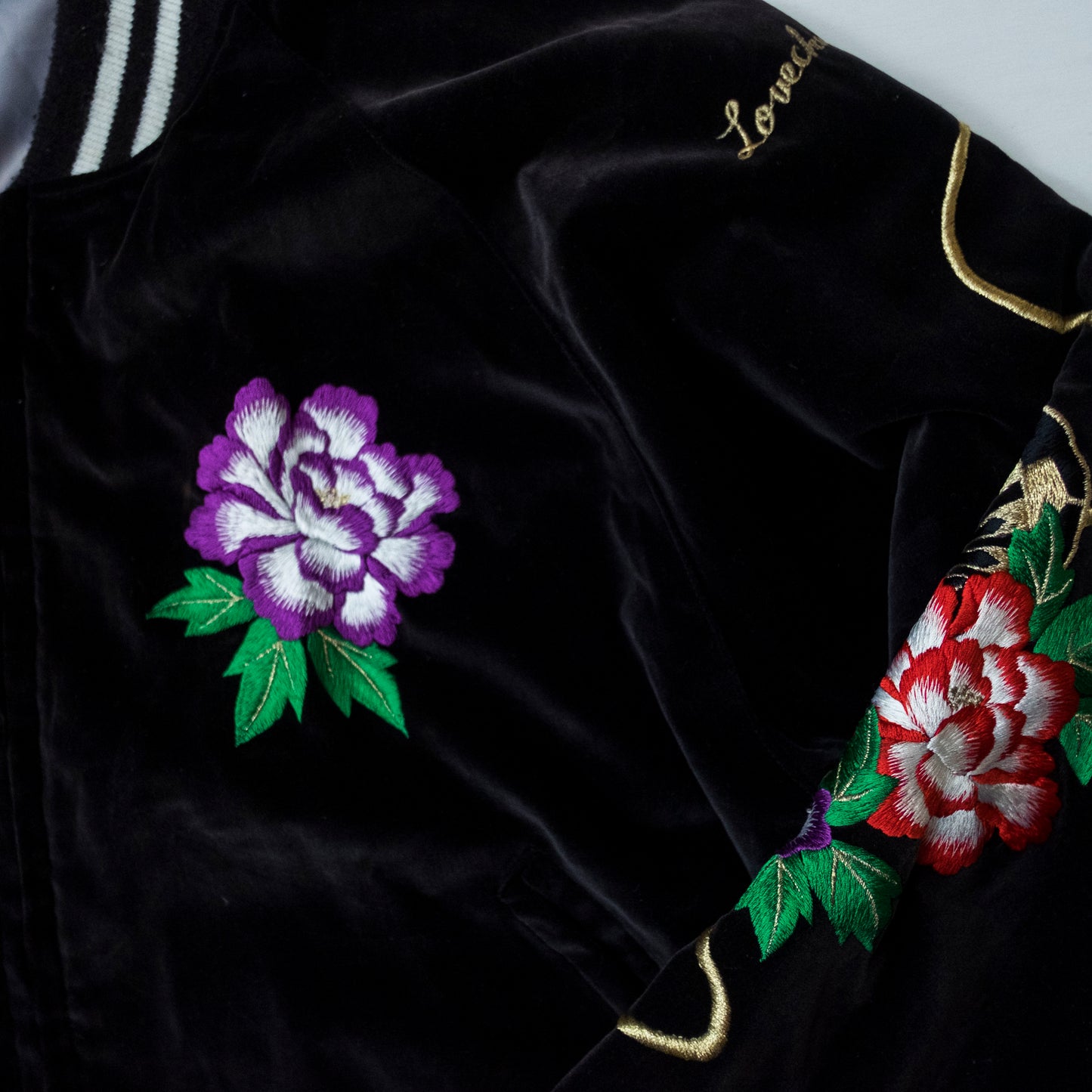 Prince Shokai Japanese Velvet Velour Tattoo Art Yokoburi Embroidered Embroidery Sukajan Souvenir Sukajum Skajum Tattoo Art Design Yokosuka Jumper Reversible Bomber Jacket ( Size : L )