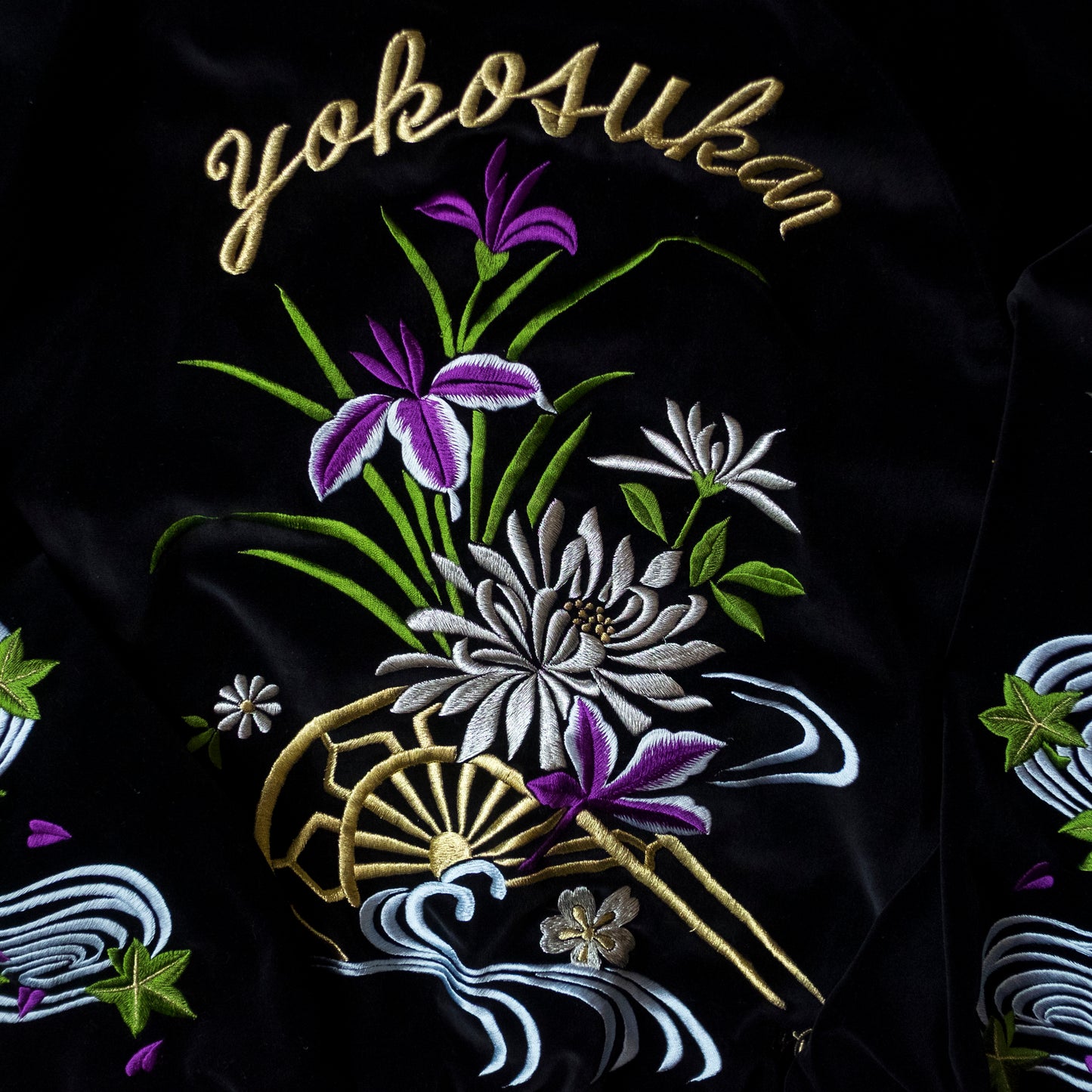 Prince Shokai Japanese Velvet Velour Tattoo Art Flowers Floral Flower Yokoburi Embroidered Embroidery Sukajan Souvenir Sukajum Skajum Tattoo Art Design Yokosuka Jumper Reversible Bomber Jacket ( Size : M )