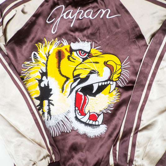 Vintage Japanese Sukajan Jacket Roaring Tiger Embroidery Reversible Brown Cream Yokosuka Souvenir Bomber Japan Streetwear