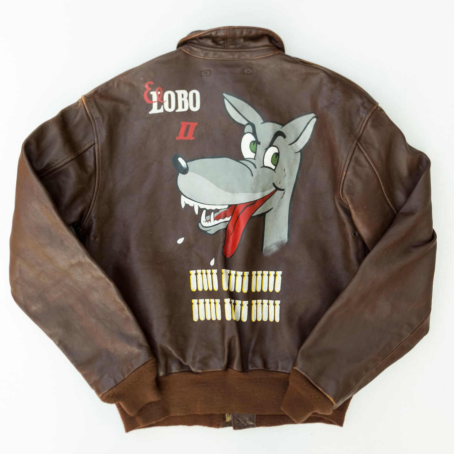 Vintage A-2 Handpainted Hand Paint Lobo Fox Military Flight Bomber Leather Jacket