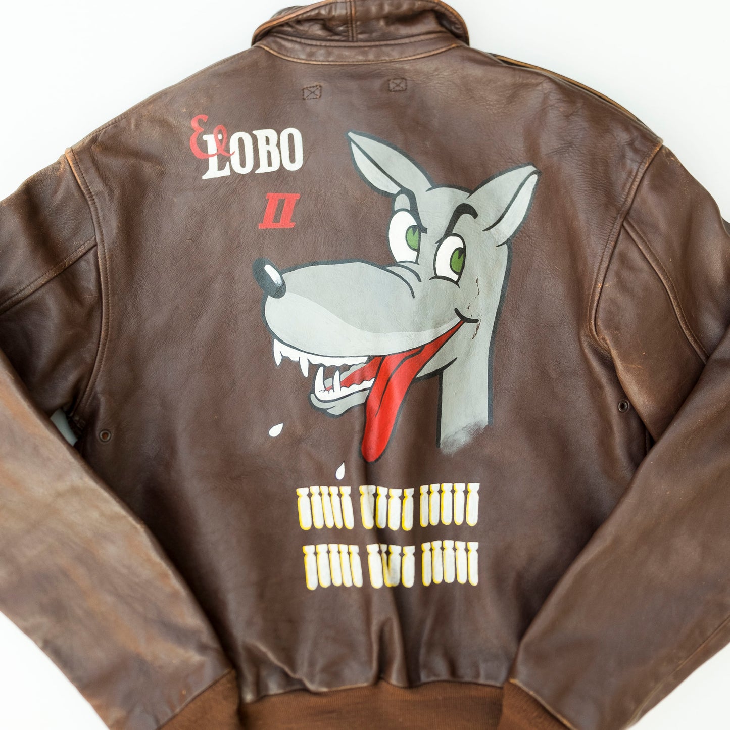 Vintage A-2 Handpainted Hand Paint Lobo Fox Military Flight Bomber Leather Jacket