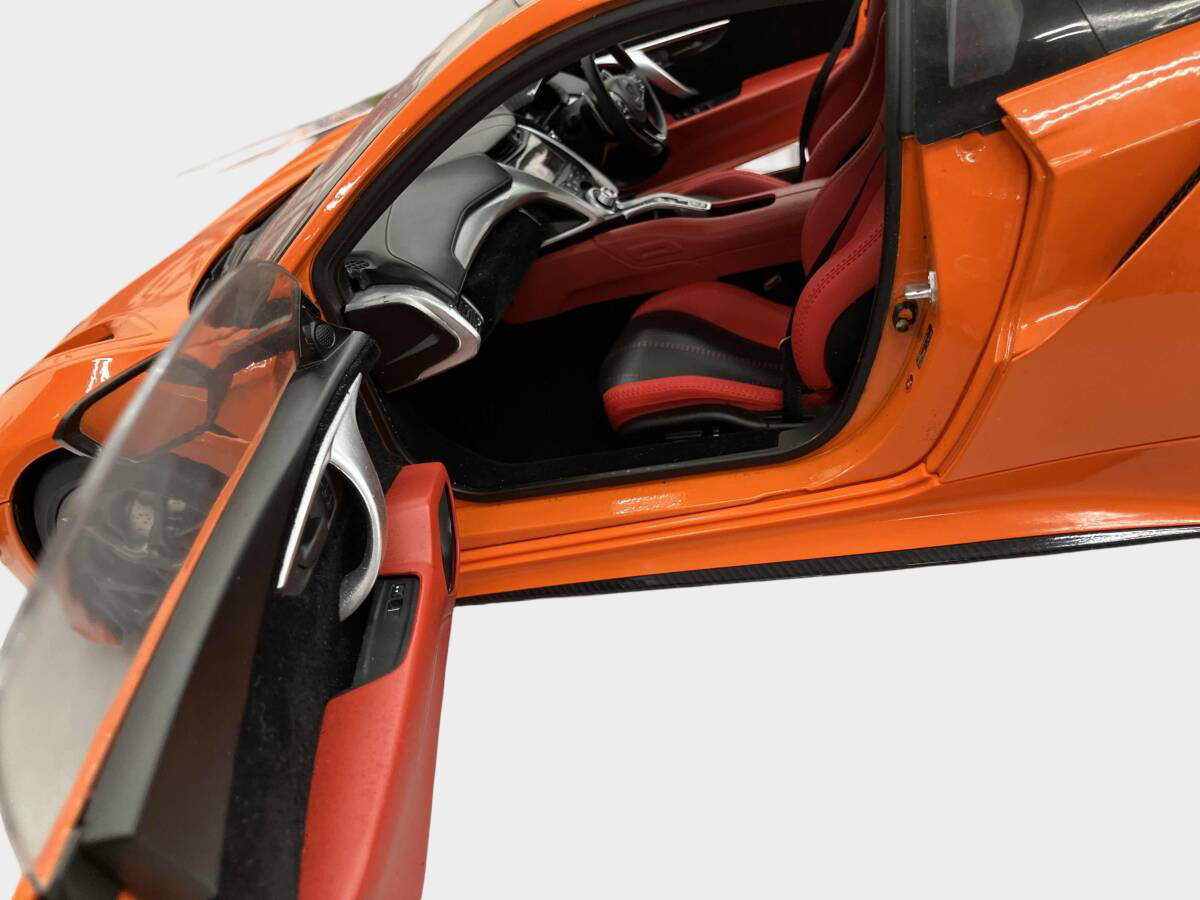 DeAgostini Honda NSX Completed Build Display Model Orange Black Roof with Booklet Trunk Door Needs Fix