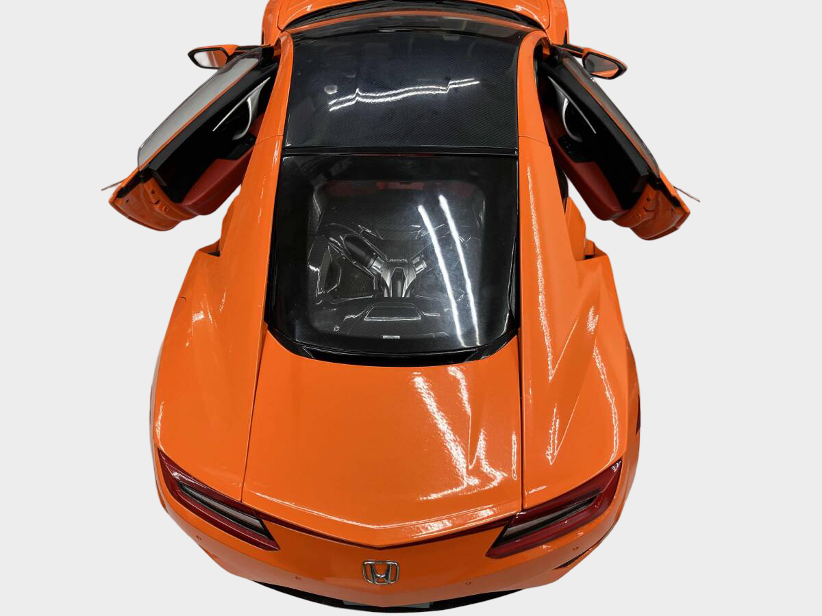 DeAgostini Honda NSX Completed Build Display Model Orange Black Roof with Booklet Trunk Door Needs Fix