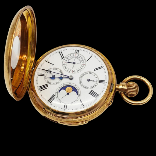 Donne & Son 18K Gold Antique Grand Complication Pocket Watch – Minute Repeater, Perpetual Calendar, Moonphase – Rare English Horology