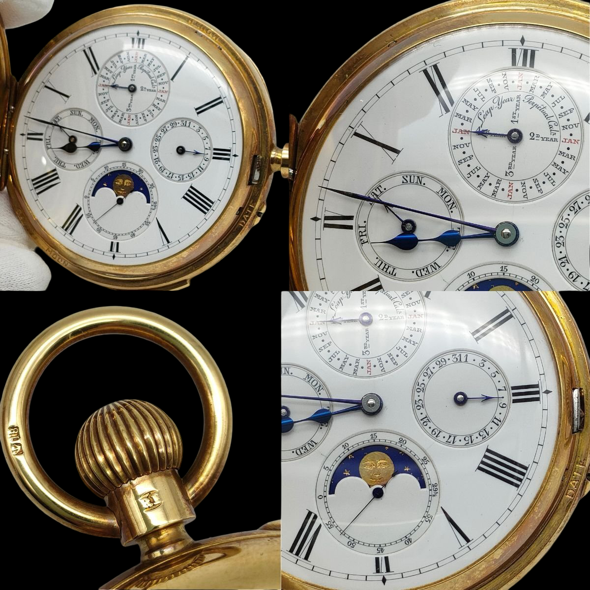 Donne & Son 18K Gold Antique Grand Complication Pocket Watch – Minute Repeater, Perpetual Calendar, Moonphase – Rare English Horology
