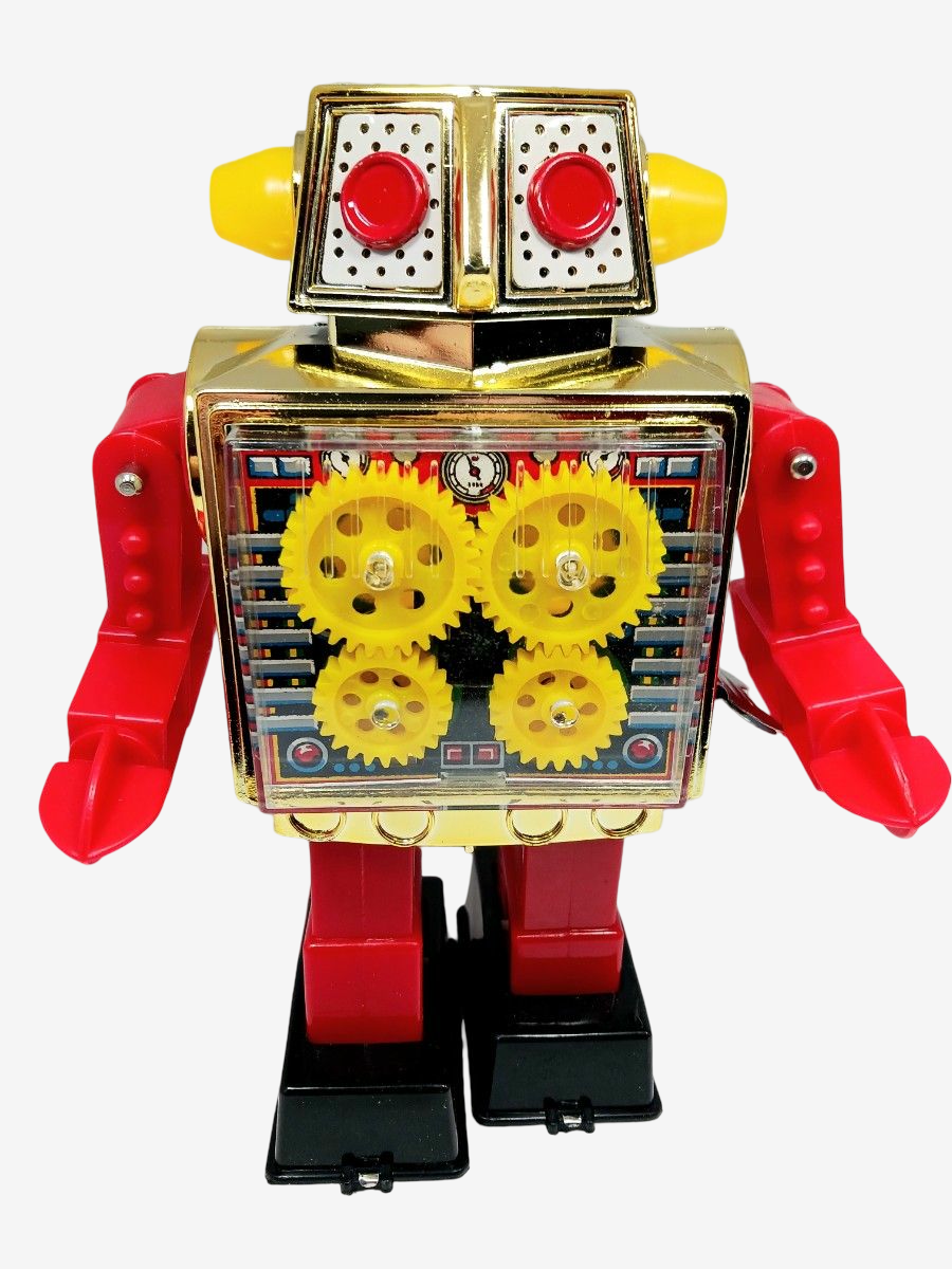 1970 Horikawa Gear Robot with Original Box | Japanese Tin Wind-Up Robot with Moving Gears