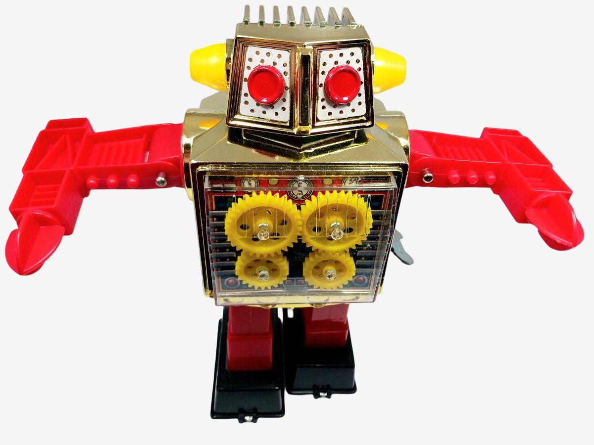 1970 Horikawa Gear Robot with Original Box | Japanese Tin Wind-Up Robot with Moving Gears
