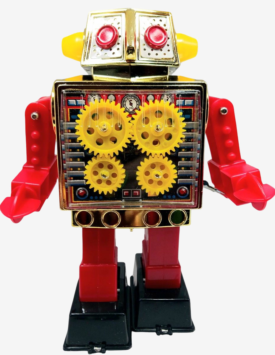 1970 Horikawa Gear Robot with Original Box | Japanese Tin Wind-Up Robot with Moving Gears
