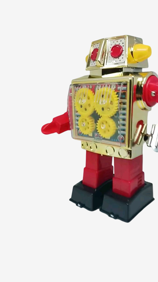 1970 Horikawa Gear Robot with Original Box | Japanese Tin Wind-Up Robot with Moving Gears