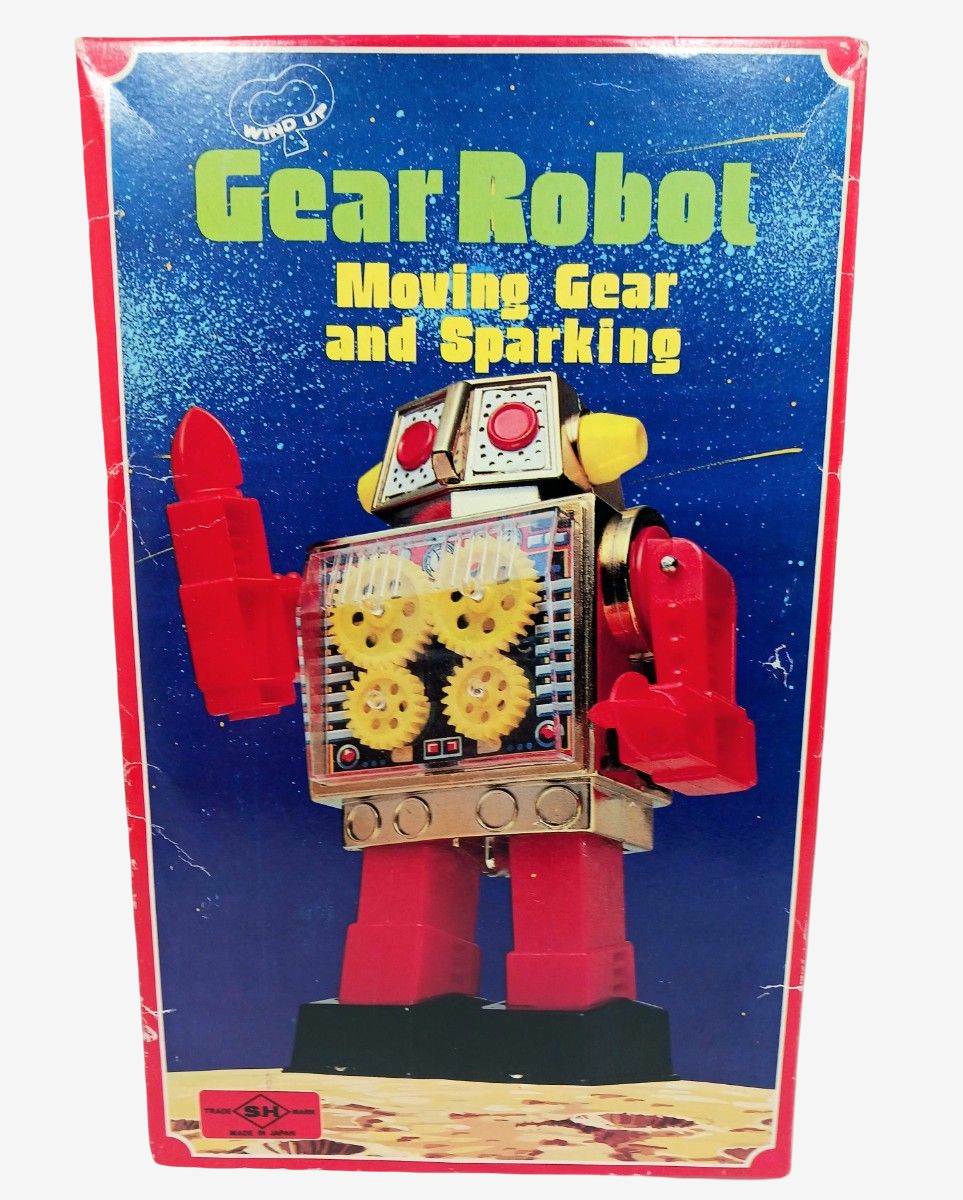 1970 Horikawa Gear Robot with Original Box | Japanese Tin Wind-Up Robot with Moving Gears