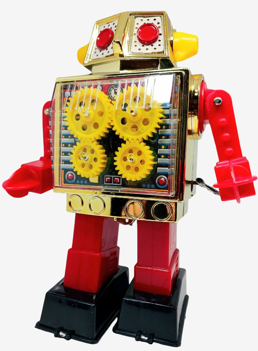 1970 Horikawa Gear Robot with Original Box | Japanese Tin Wind-Up Robot with Moving Gears