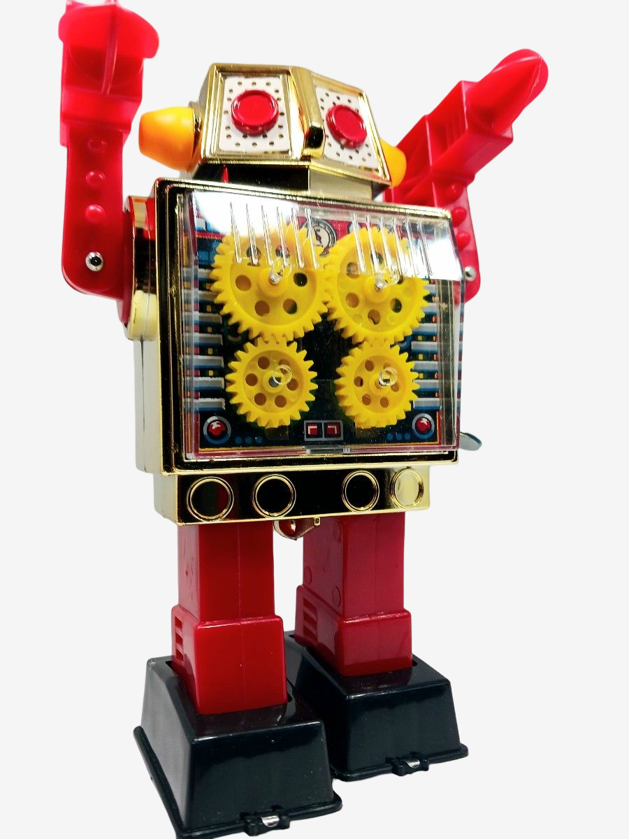 1970 Horikawa Gear Robot with Original Box | Japanese Tin Wind-Up Robot with Moving Gears