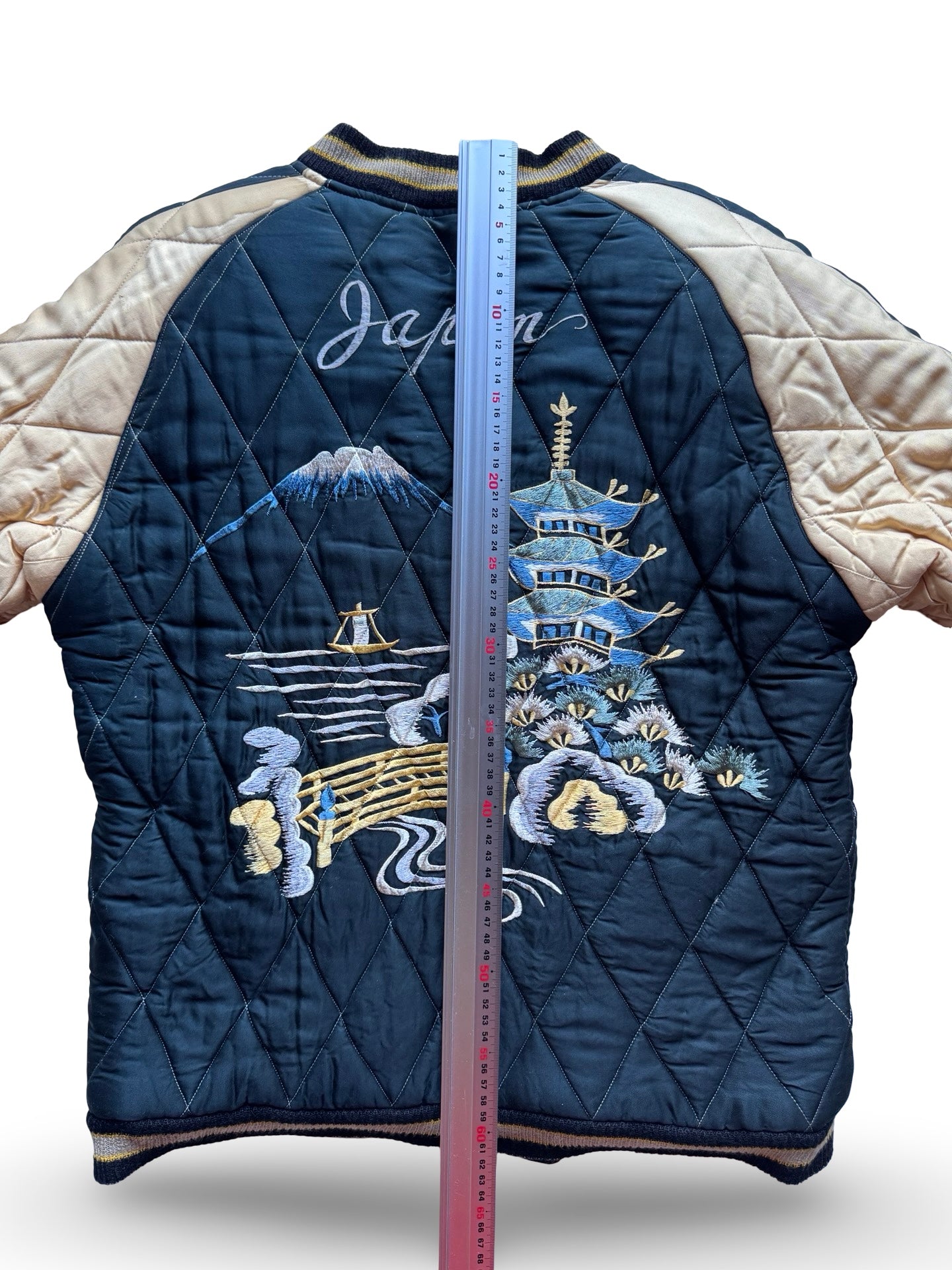 Vintage BEAMS Skull Snake Sukajan Reversible Japan Jacket, Spider Web Velveteen Bomber with Mount Fuji Pagoda Embroidery